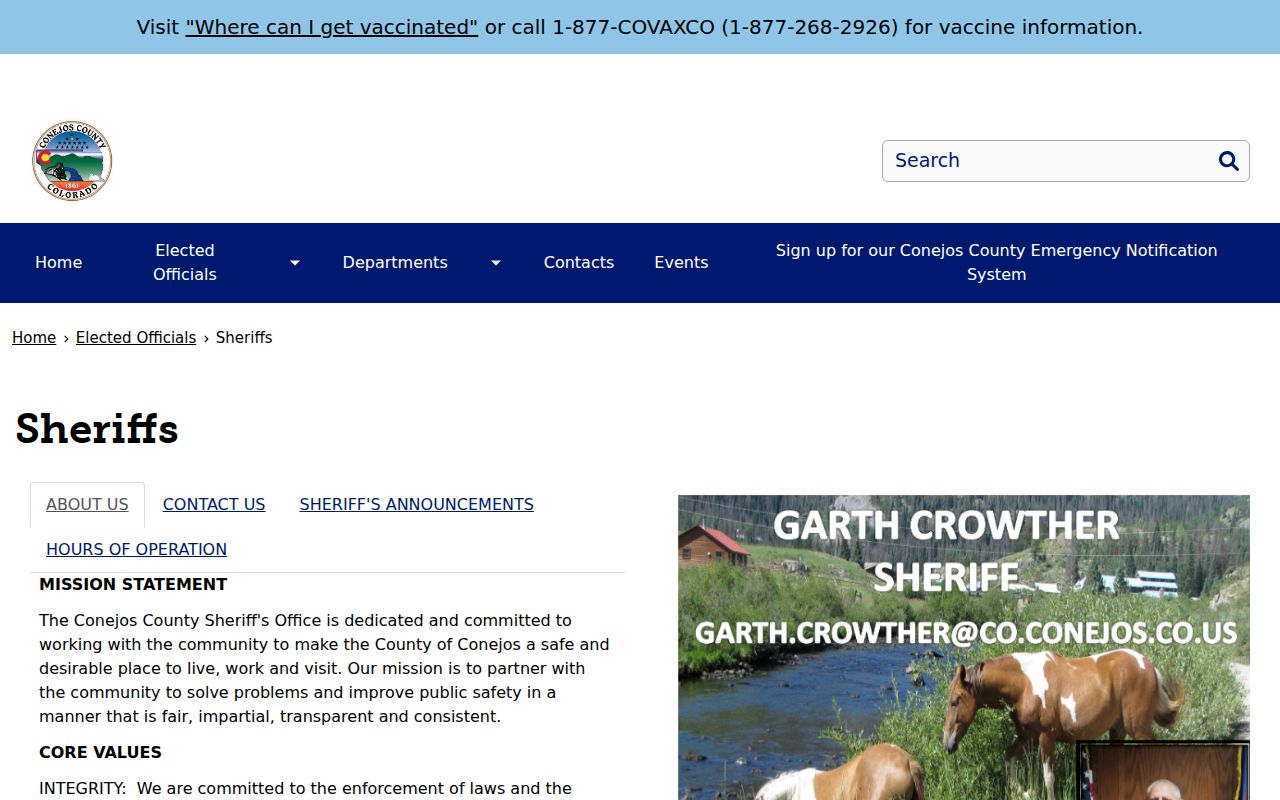 Conejos County arrest lookup sheriff contact page