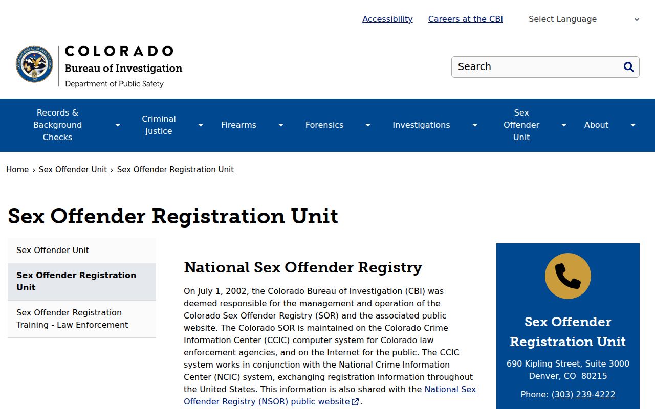 Conejos County sex offender records information from the Colorado Bureau of Investigation