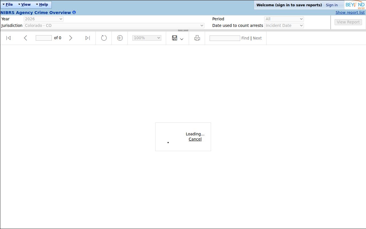 Colorado Crime Statistics agency report interface for Manassa Police