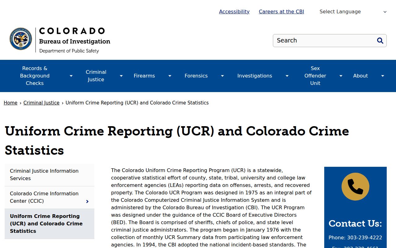 CBI guidance for Colorado crime reporting used for Sanford agency data