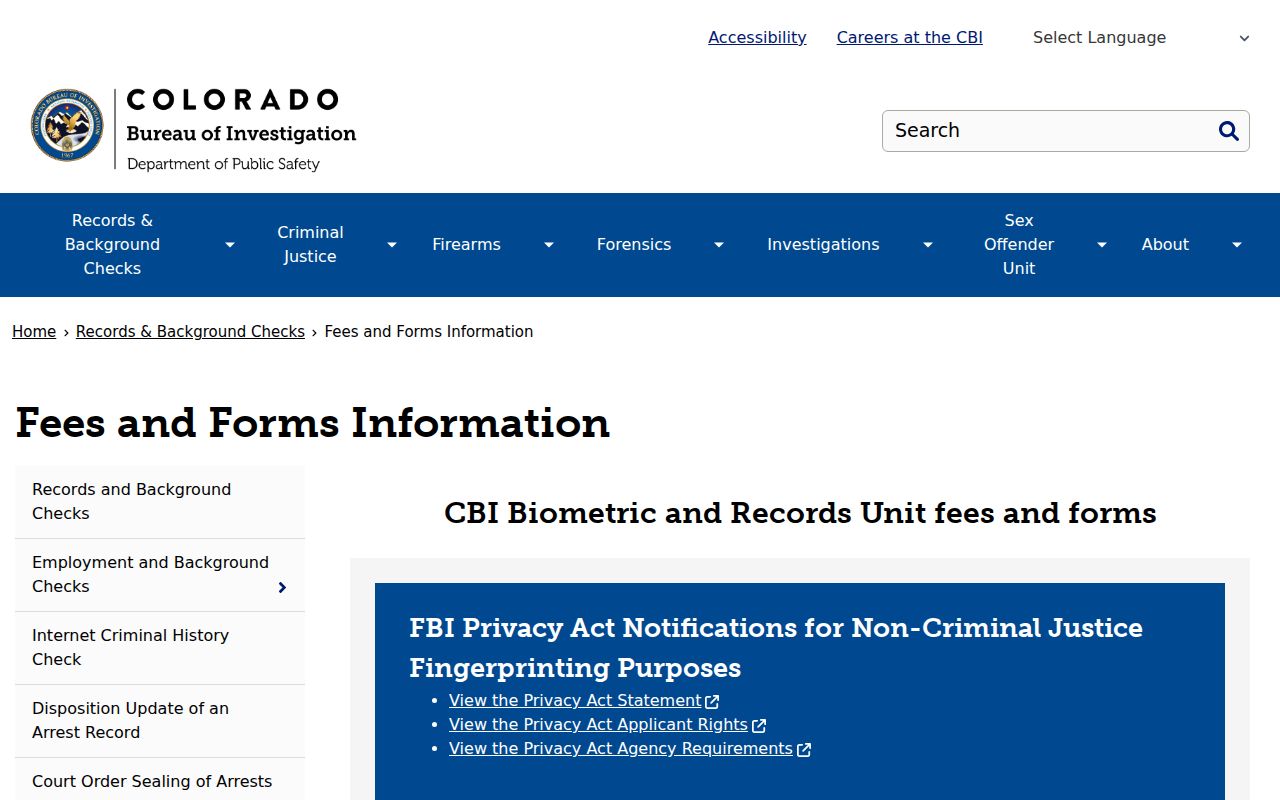 Conejos County criminal history CBI fees and forms
