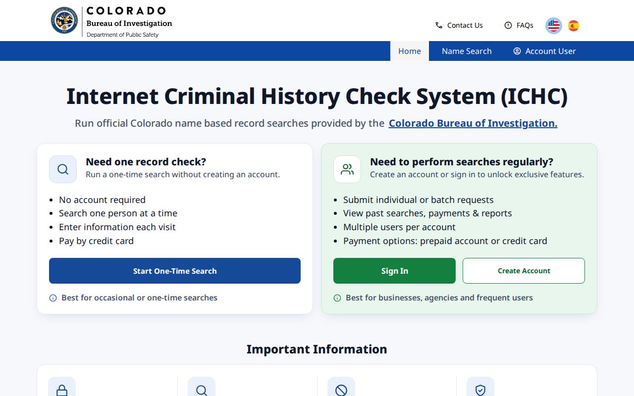 Conejos County criminal history CBI search interface